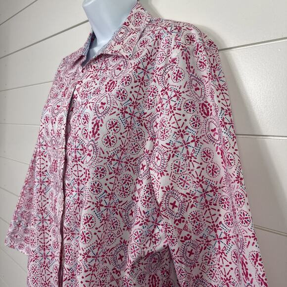 Foxcroft Pattern Easy Care Button Front Shirt White Pink sz XXL - Picture 4 of 7